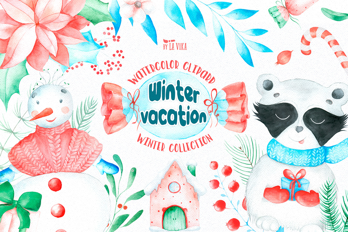 Watercolor Winter vacation - clipart, an Illustration by LaVika (Photo 1 of 6)
