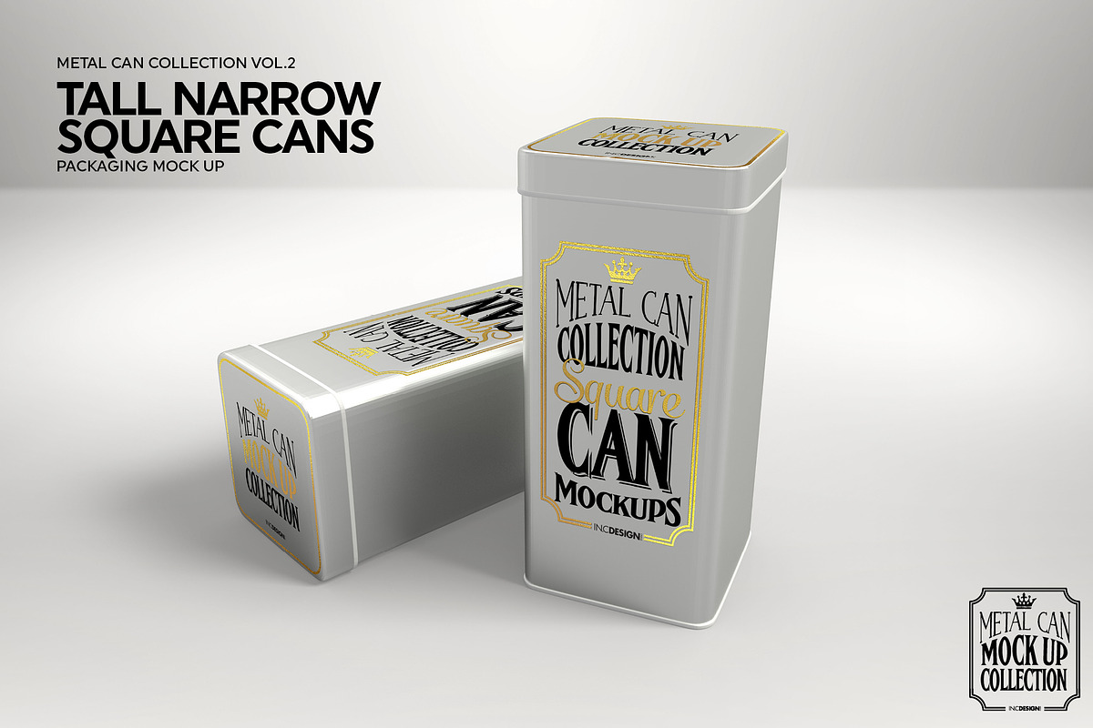 Tall Narrow Square Cans Mockup, a Product Mockup by INCDesign (Photo 4 of 7)