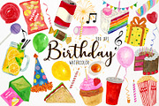 Watercolor Birthday Clipart, Party, an Object Graphic by Paulaparaula (Thumbnail 1 of 3)