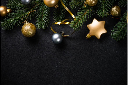 Black christmas background with fir, a Holiday Photo by Nadia-nb