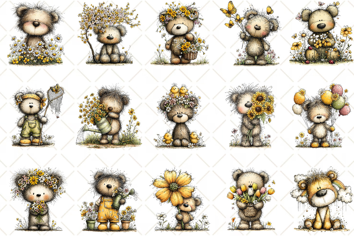 Whimsical Spring Bear Clipart, an Animal Illustration by Black Bird Studio (Photo 3 of 6)