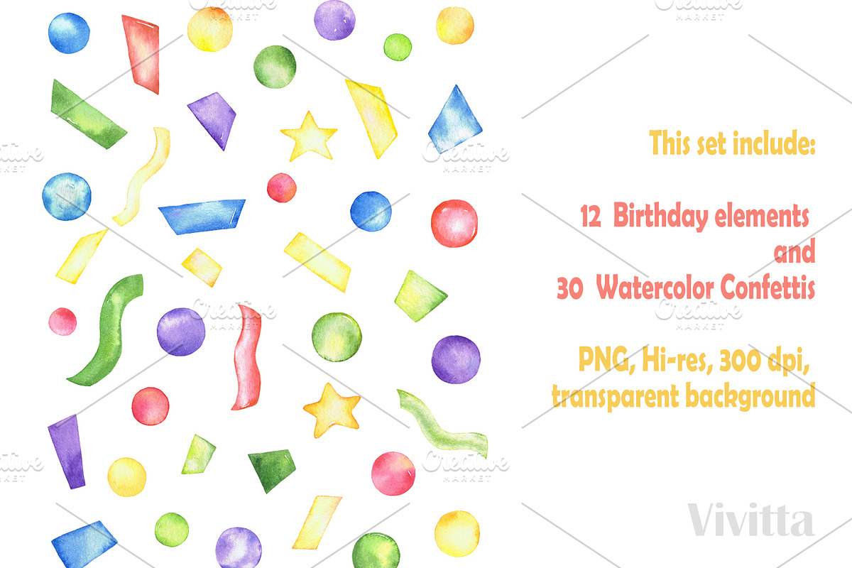 Birthday Party watercolor clipart, a Decorative Illustration by Vivitta (Photo 5 of 5)