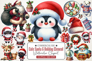 Cute Santa & Holiday Elements Clipar, an Illustration by RobertsArt