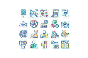 Diabetes Treatment set Icons hand, an Object Illustration by pikepicture