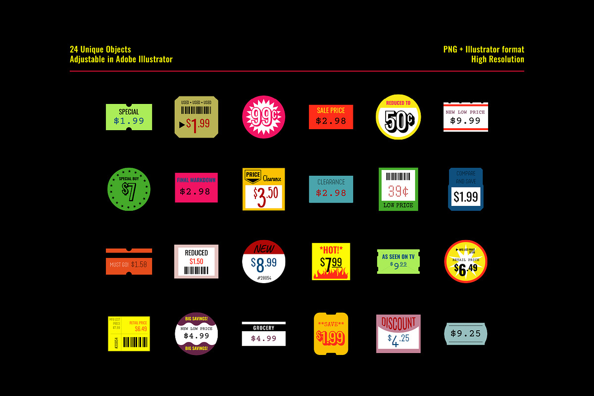 24 Vintage Bodega Price Stickers, an Object Graphic by The Fake PNG (Photo 2 of 5)