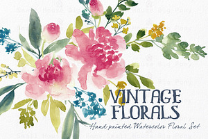 Vintage Florals- Watercolor Clip Art