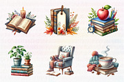 Watercolor Autumn Library Clipart, an Illustration by CreationArt (Thumbnail 4 of 7)