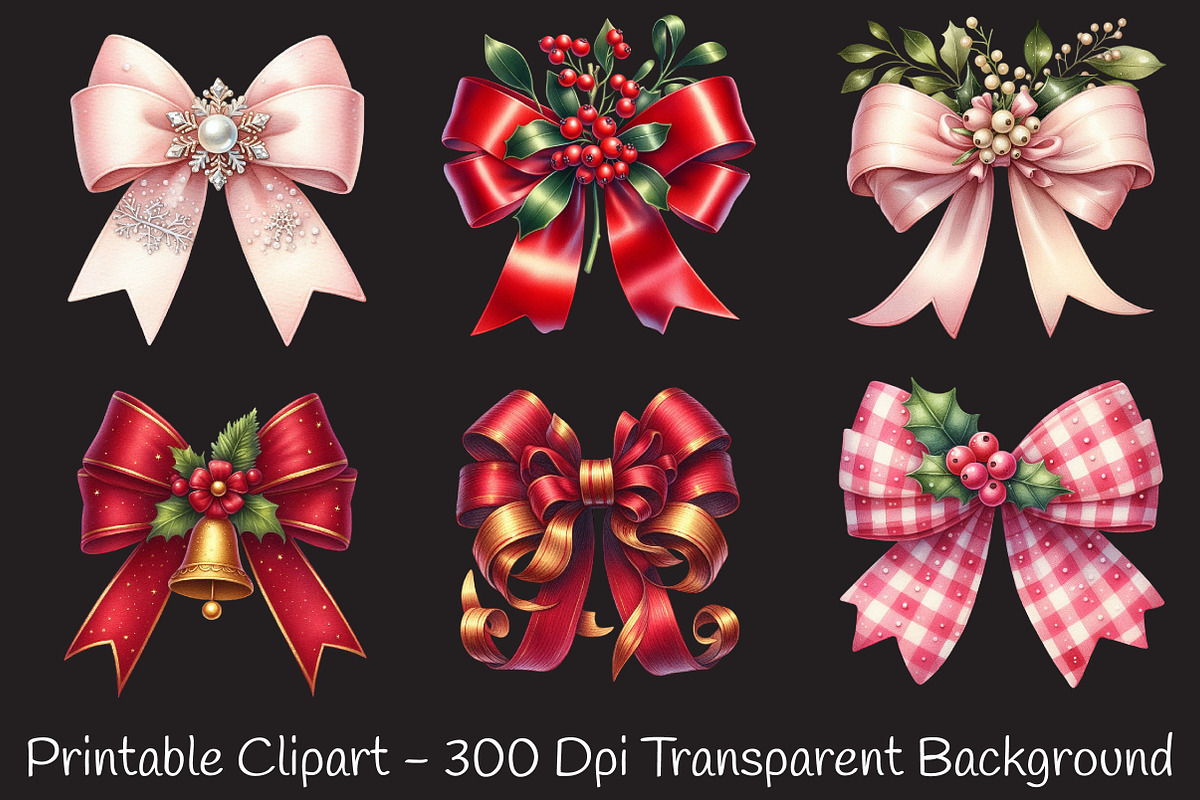 Coquette Christmas Bow Clipart, an Illustration by RobertsArt (Photo 3 of 7)