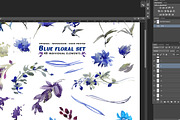 Blue floral watercolor set, a Decorative Illustration by Tamaretto (Thumbnail 5 of 9)