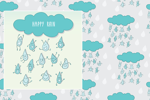 Happy rain set of pattern and card. preview 4