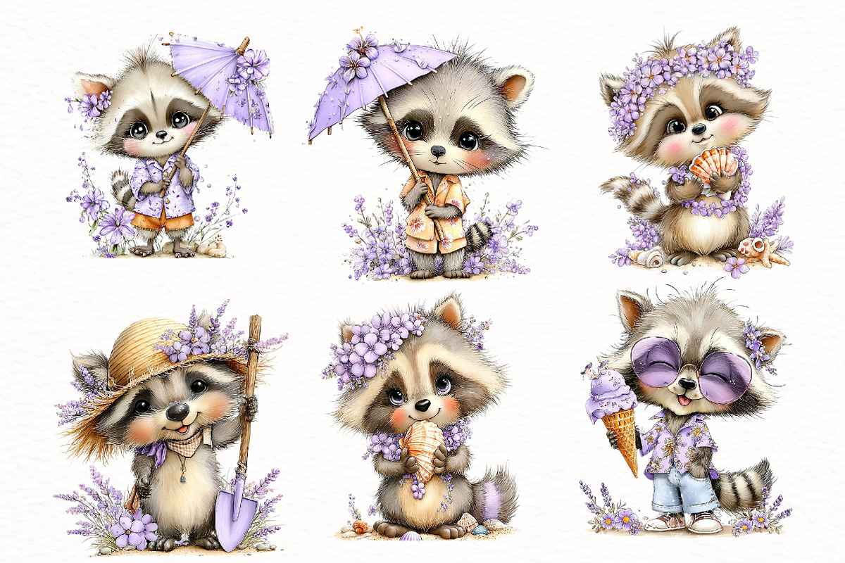 Whimsical summer raccoon Clipart, an Illustration by Designworld (Photo 3 of 7)