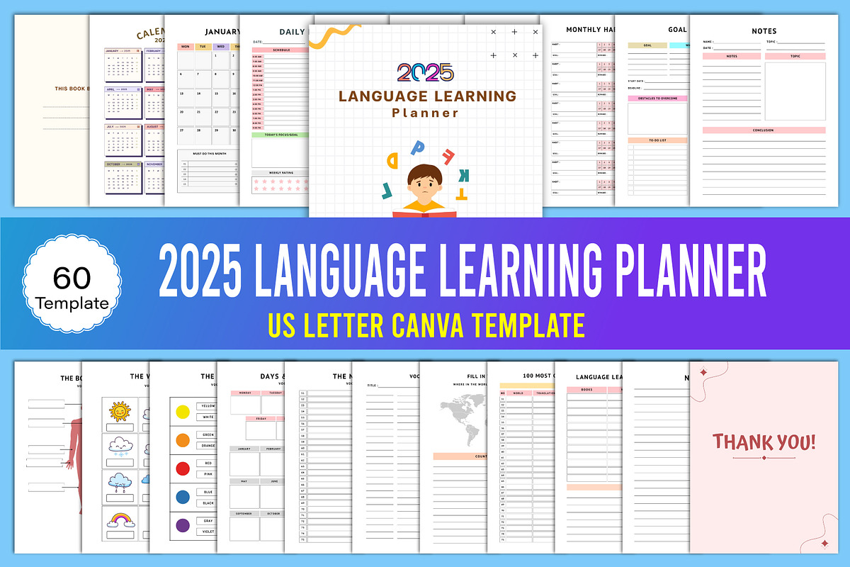 2025 Language Learning Planner, a Stationery Template by Designmela01 (Photo 1 of 5)