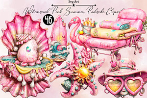 Whimsical pink summer poolside clipa, an Illustration by SVGArt