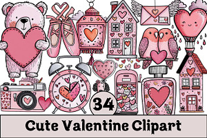 Cute Valentine Clipart, an Illustration by Design Market