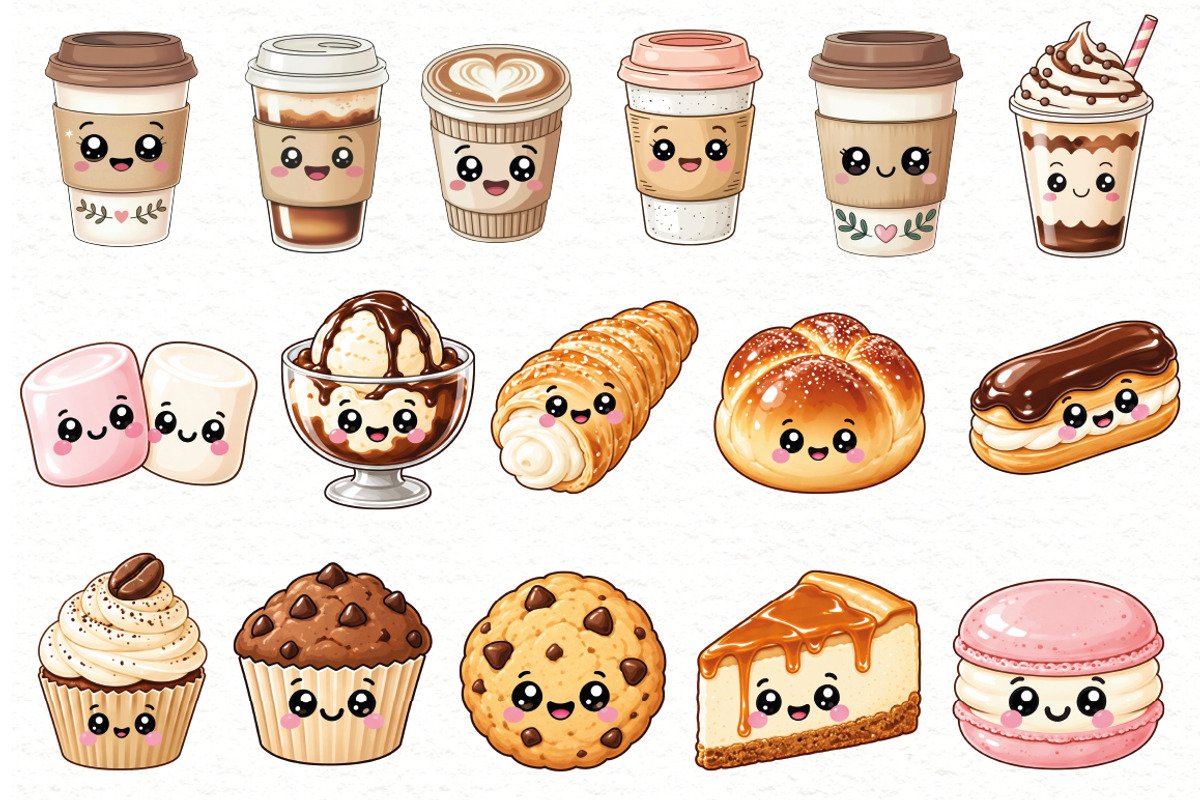 Kawaii Coffee and Bakery Clipart, a Food Illustration by Villa 11 Estudio (Photo 3 of 8)