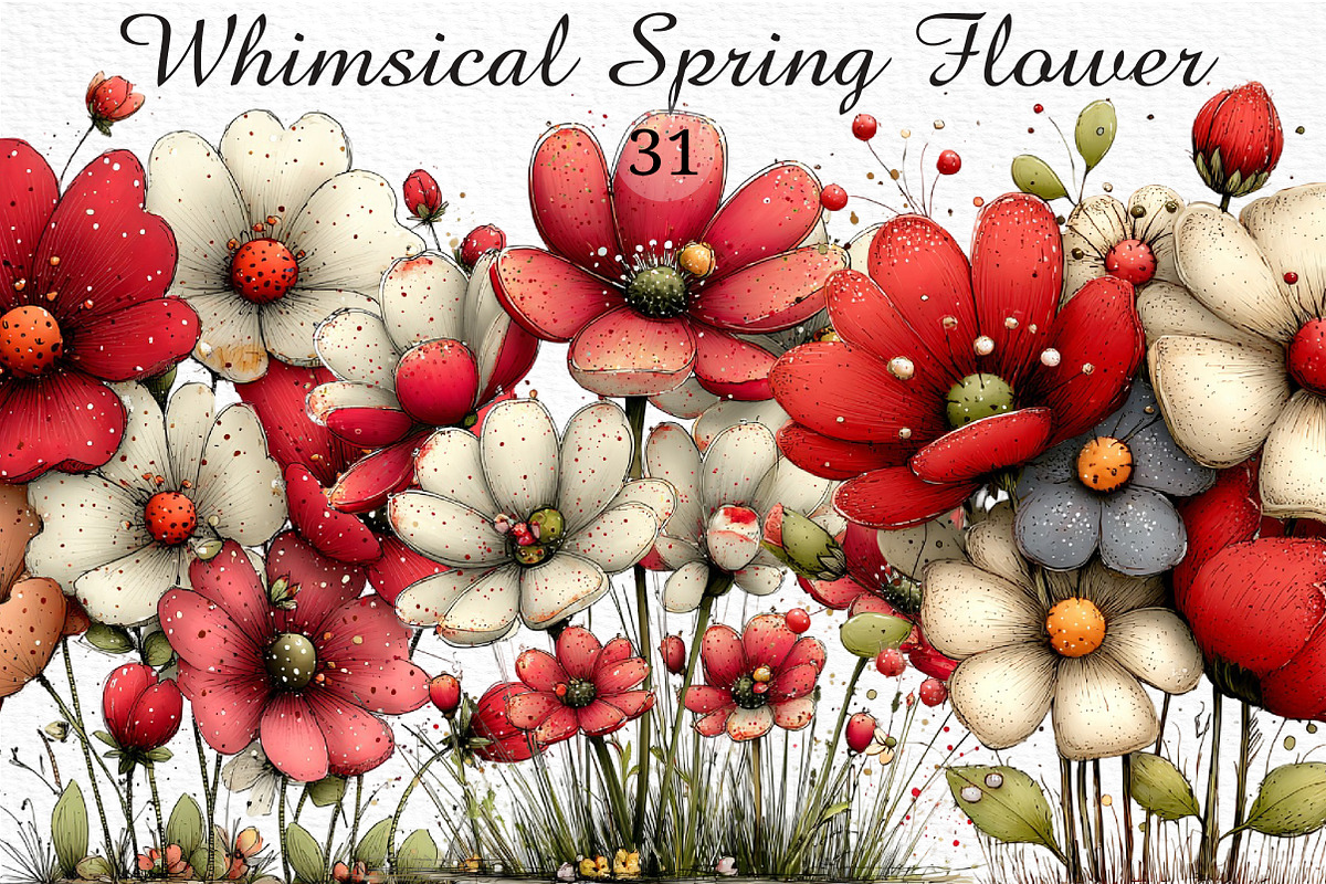 Whimsical Spring Flower Clipart, an Illustration by Craft Nest (Photo 1 of 11)