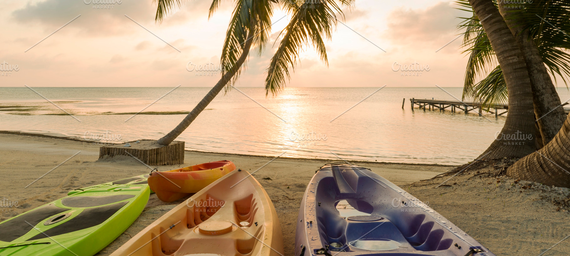 Beach Sunrise With Kayaks, a Sports & Recreation Photo by THP Creative