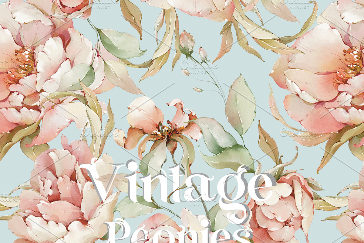 Watercolor peony roses pattern set, a Decorative Illustration by Edith’s World (Photo 3 of 13)