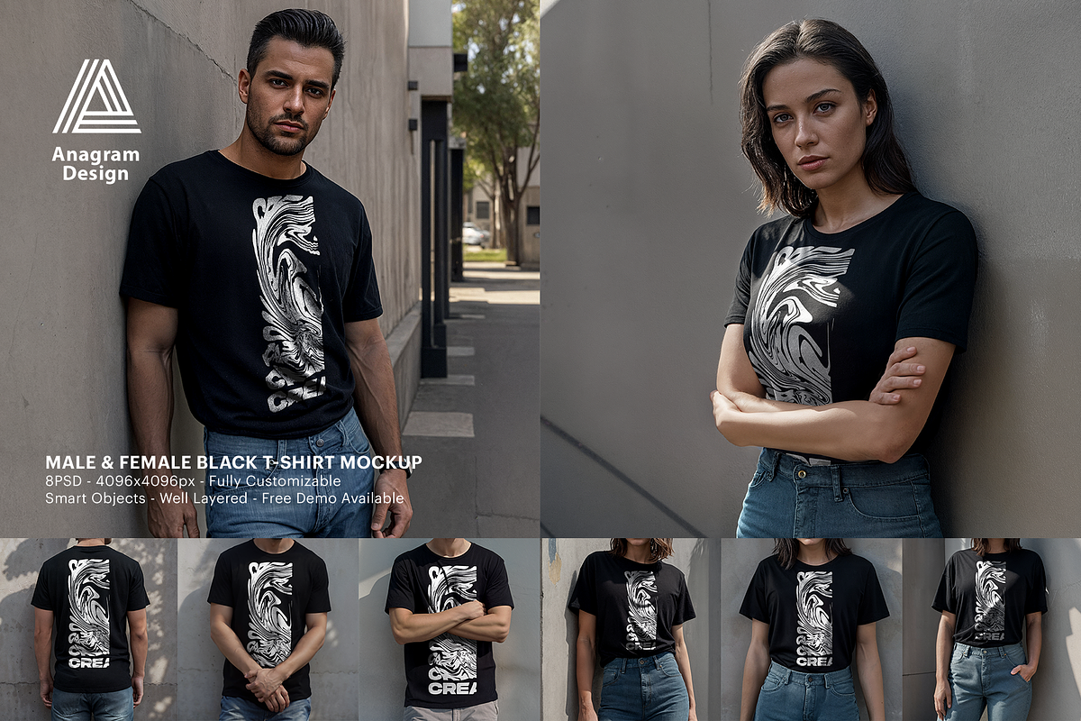 Black T-shirt Mockup Male and Female, a Shirt Mockup by AnagramDesign (Photo 2 of 18)