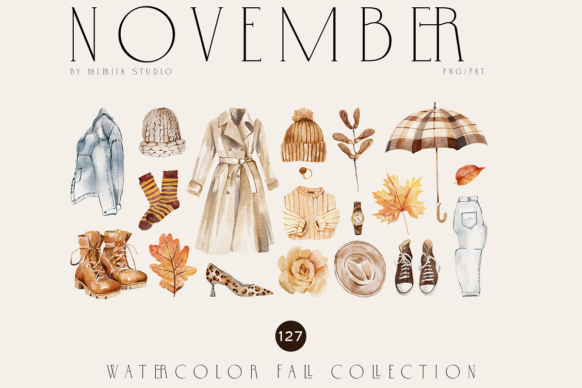 Fall Bundle - 3 in 1 Watercolor Set, a Seasonal Illustration by Kaleriia (Photo 4 of 4)