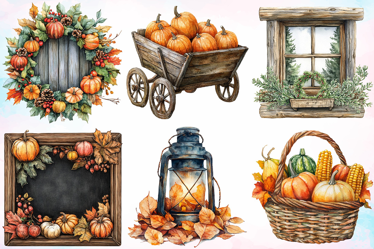 Watercolor Rustic Autumn Clipart PNG, an Illustration by Canvas Craft (Photo 2 of 3)