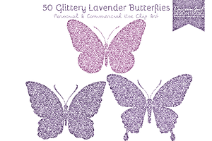 50 Glittery Lavender Butterflies