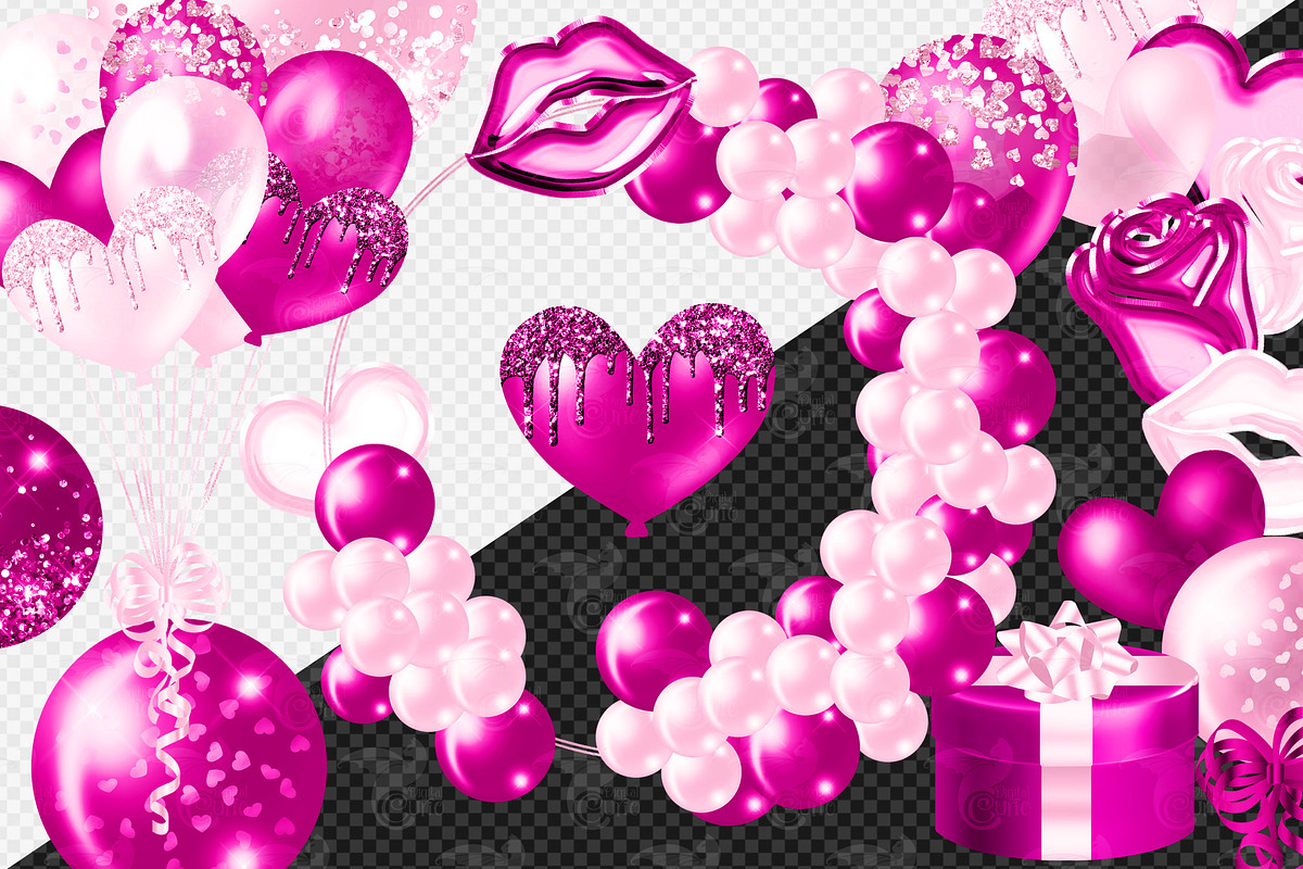 Hot Pink Valentine Balloons Clipart, an Illustration by Digital Curio