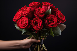 Male hand holding bouquet of fresh red roses, a Nature Photo by AlyaAnd