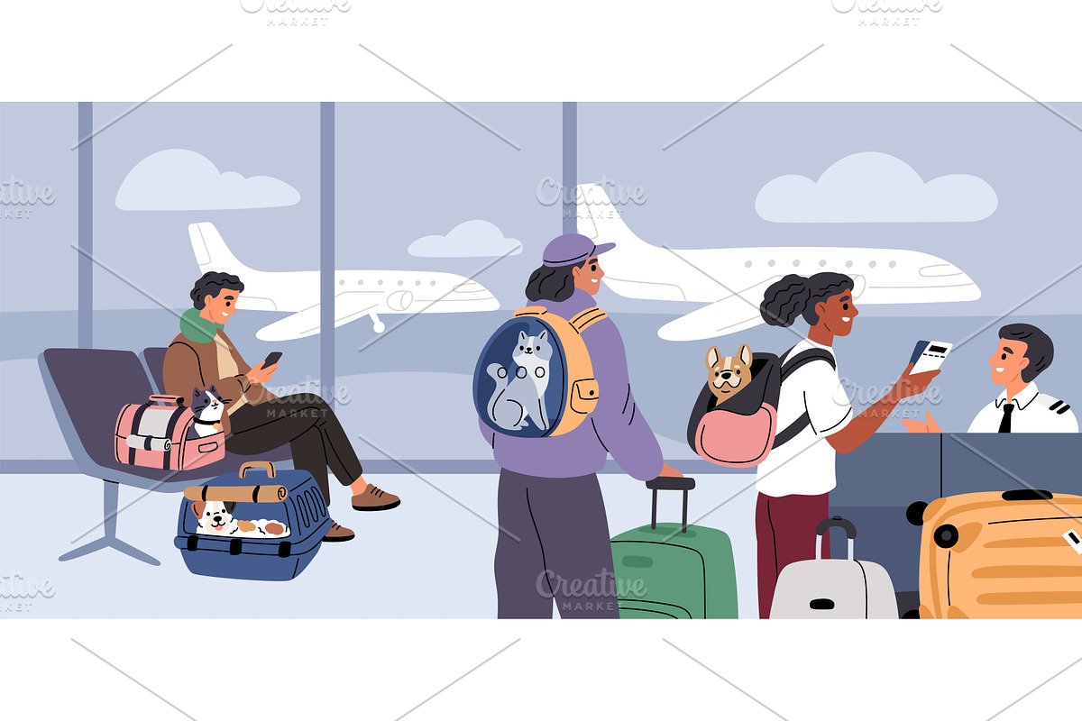 Pets check in flight. People and, a Transportation Illustration by YummyBuum