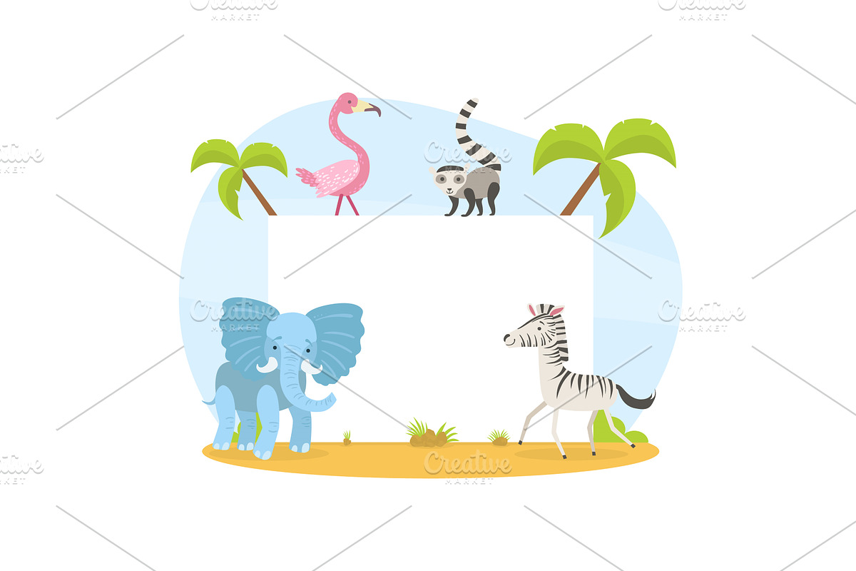Jungle Animals with Blank Banner, an Animal Illustration by TopVectors