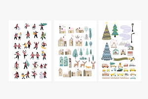 Christmas In Big City. Vector Maps.