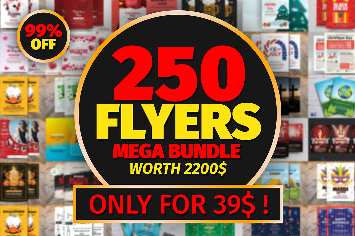 250 Flyers Mega Bundle! Only 39$, a Flyer Template by Madhabi Studio (Photo 1 of 2)