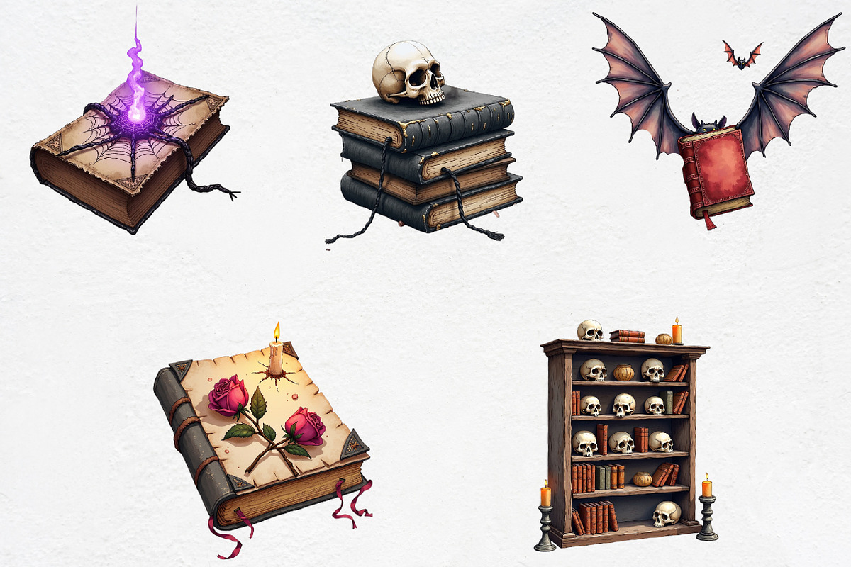 Gothic Fantasy Books Clipart, an Illustration by CrexoraLab (Photo 3 of 5)