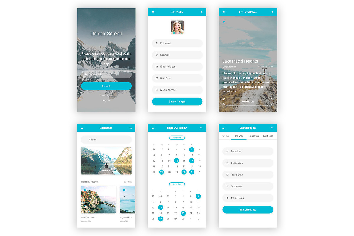 Travel & Flight Booking Adobe XD App, an UI Kit Template by themelove (Photo 12 of 16)