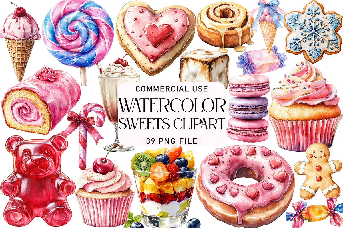 Watercolor Sweets Clipart, an Illustration by Daily.Designs (Photo 1 of 5)