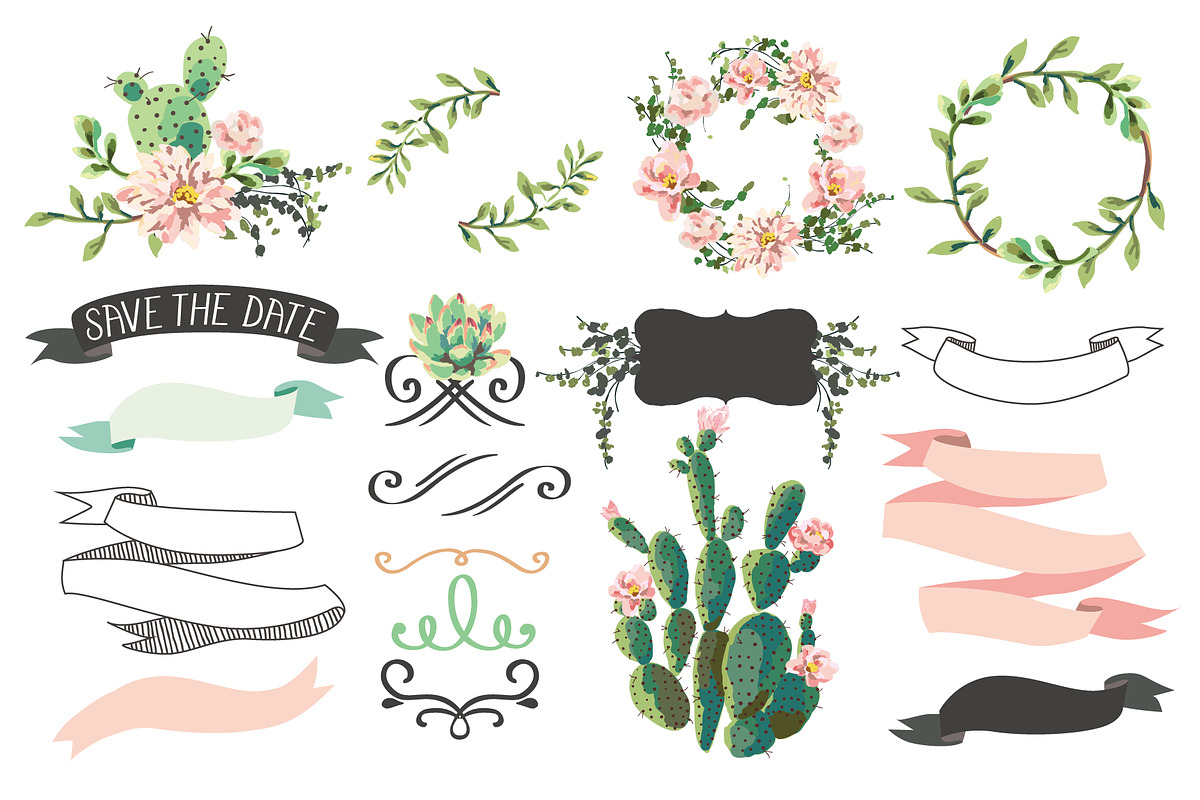 Wedding graphic set with succulents, an Illustration by Graphic Box (Photo 3 of 3)