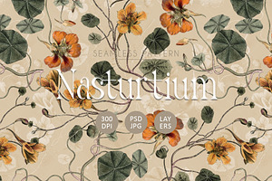 Vintage Nasturtium Floral Seamless, a Pattern Graphic by Talip Memis