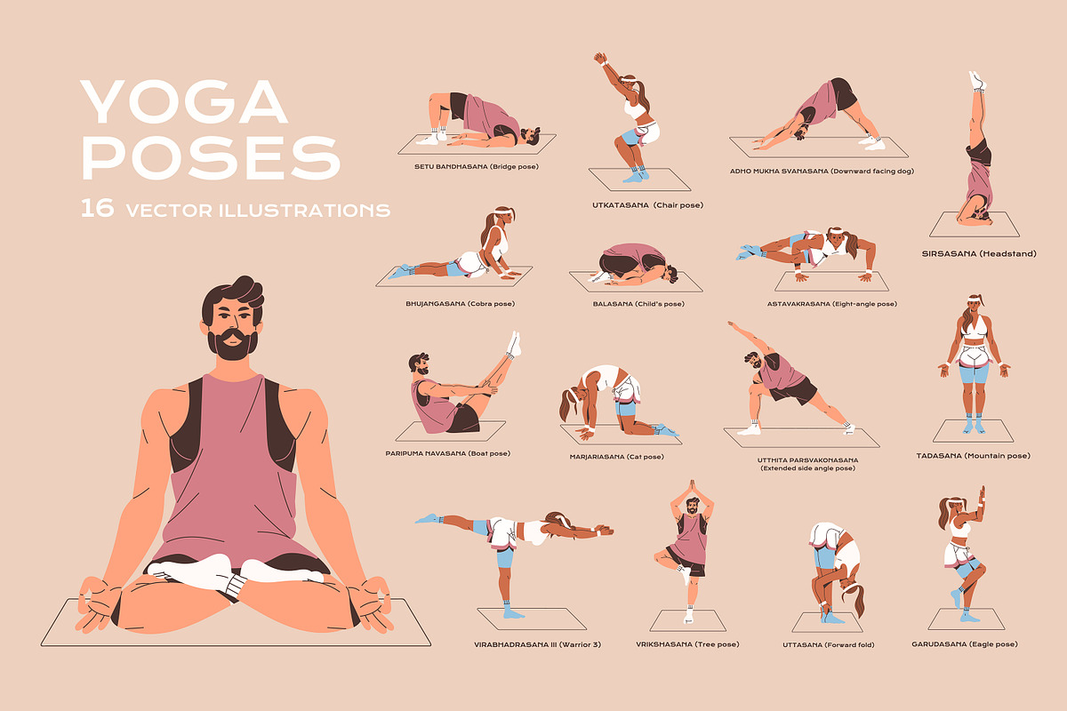 People in yoga poses, asanas set, a Sport Illustration by PaperTrident (Photo 1 of 12)