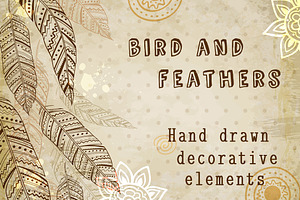 Feathers And Bird In Ethnic Style.