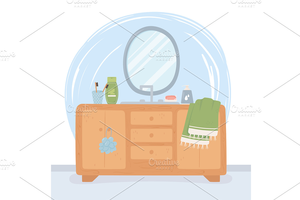 bathroom furniture mirror, an Object Illustration by studiogstock