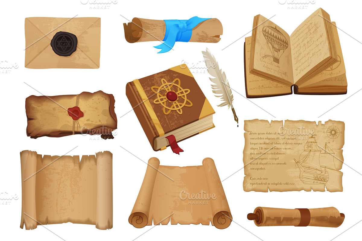 Ancient paper scrolls & manuscripts, a Texture Illustration by Lemberg Vector