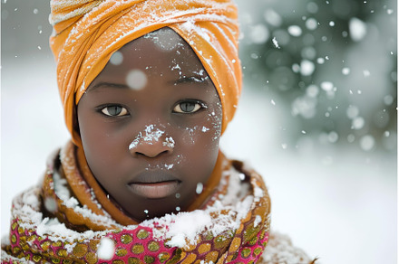 Sparkling African girl winter snow, a Person Photo by Ylivdesign