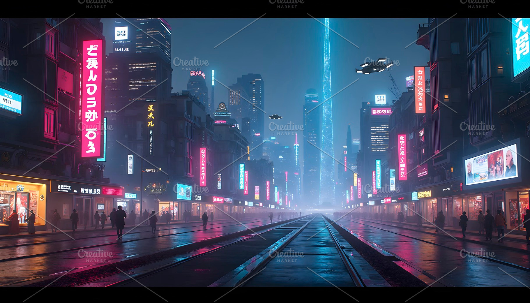 Neon City Skyline With Futuristic Gl, a Photo by LOGOCREATIVE