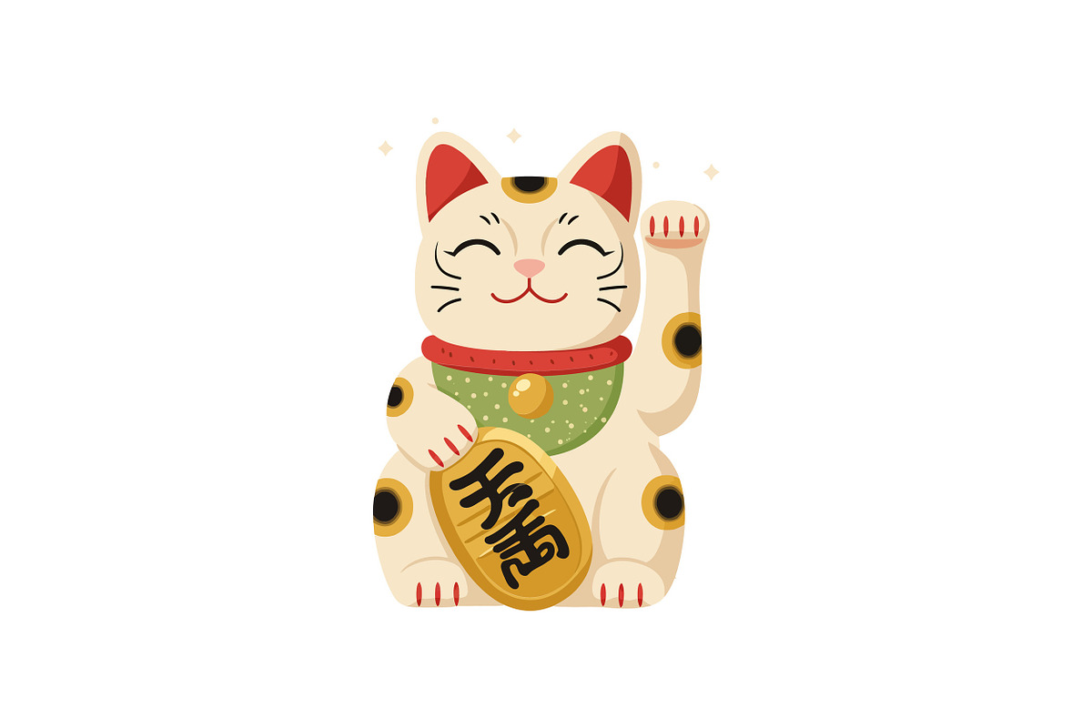 A cheerful lucky cat with a raised p, an Illustration by designvectx