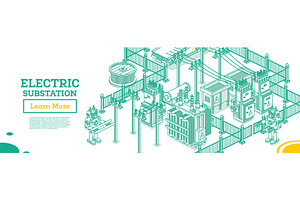 Isometric Energy Substation., a Technology Illustration by Booblgum