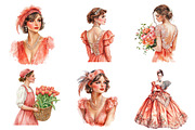 Coral Spring Vintage Woman Clipart, an Illustration by CreationArt (Thumbnail 4 of 5)