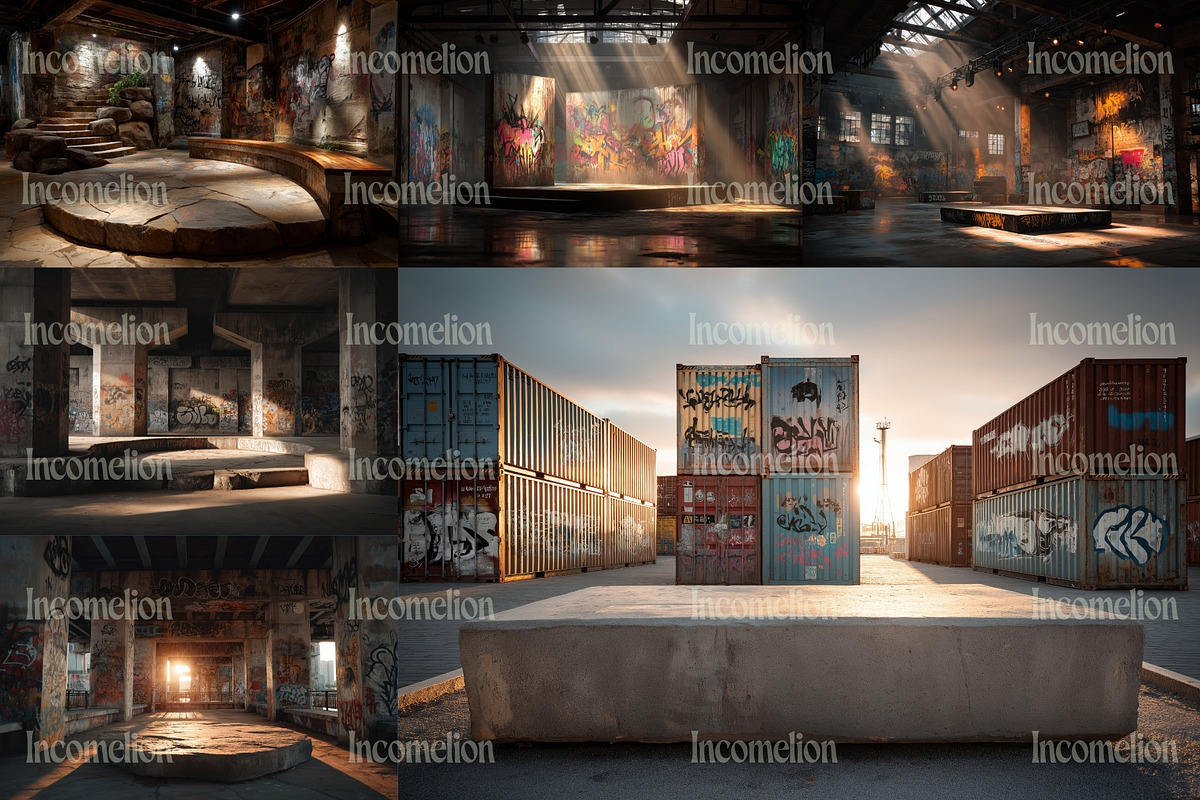 40 Graffiti Podium Mockups, a Background Graphic by Incomelion (Photo 8 of 9)