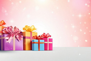 Pile of presents, gift boxes in pastel colors on pastel pink and, a Holiday Photo by Mashimara