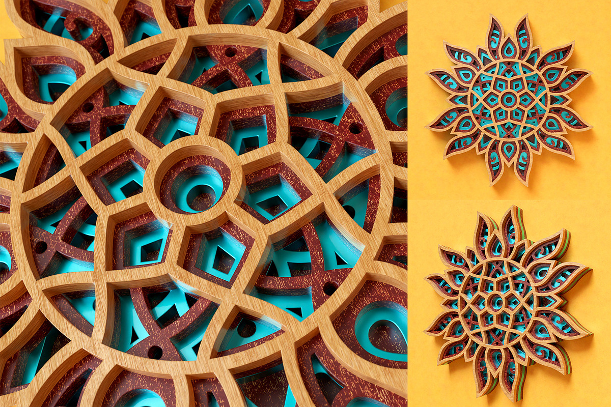 Sun Mandala 3D Layered SVG Cut File, an Illustration by pixaroma