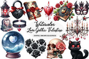 Love Gothic Valentine Clipart, an Illustration by Daily.Designs